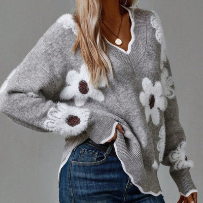 IVYWELL V-NECK FLORAL SWEATER