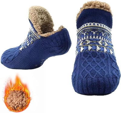 Pluche pantoffels voor mannen en vrouwen, pluche gevoerde nieuwe sokken, warme en antislip wintersokken, pluche thermische sokken,Blauw,XL