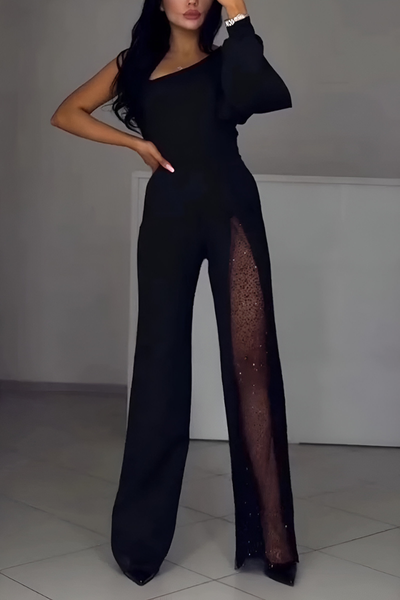 Artemis | Elegant One-Shoulder Jumpsuit with Glitter Detail