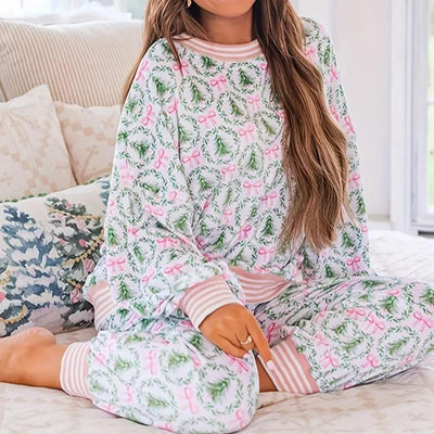 AUBREY™ - Cosy Christmas Bow Print Loungewear Set
