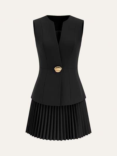 Sleeveless Metal Detail Pleated Mini Dress