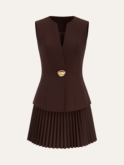 Sleeveless Metal Detail Pleated Mini Dress