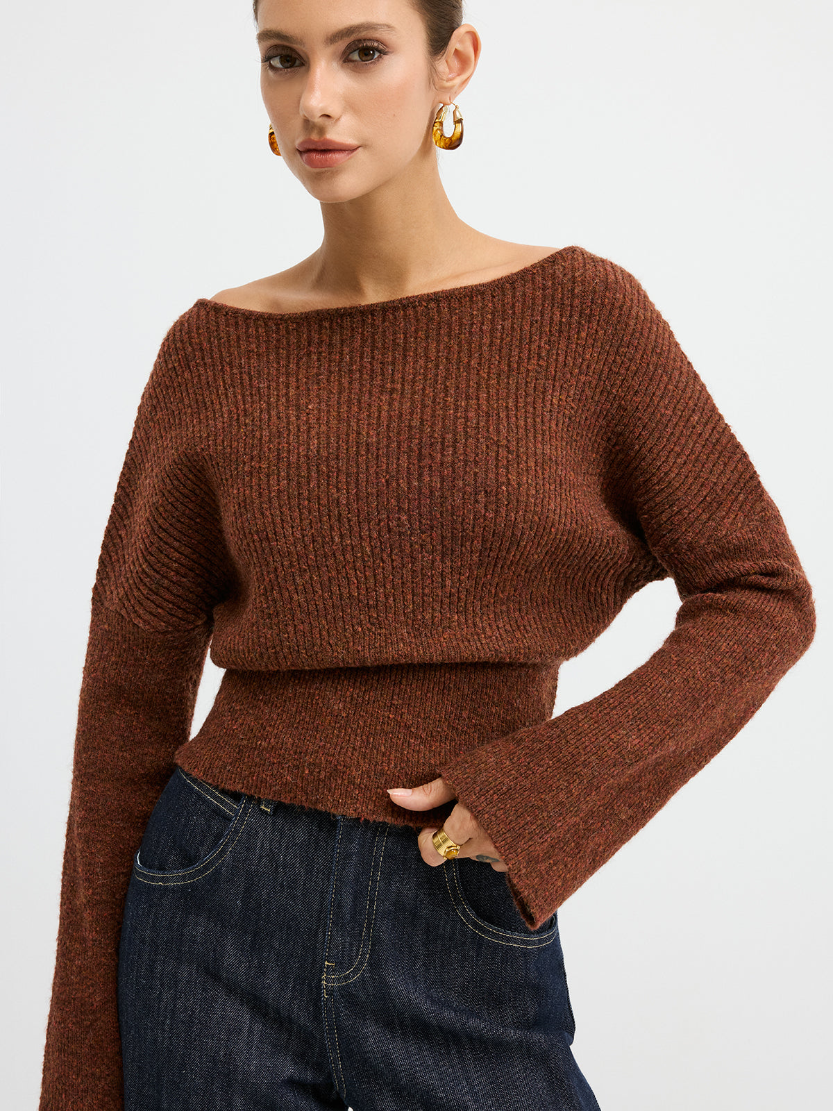 Wool Blend Off-Shoulder Sweater