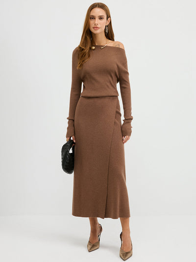 Off-Shoulder Ribbed Wool Blend Maxi Dress