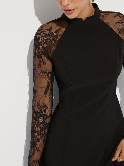 Lace Sleeve A-Line Mini Dress