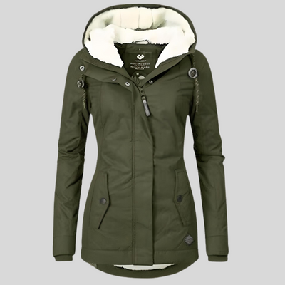 Alienor | Waterproof long jacket with hood and lining