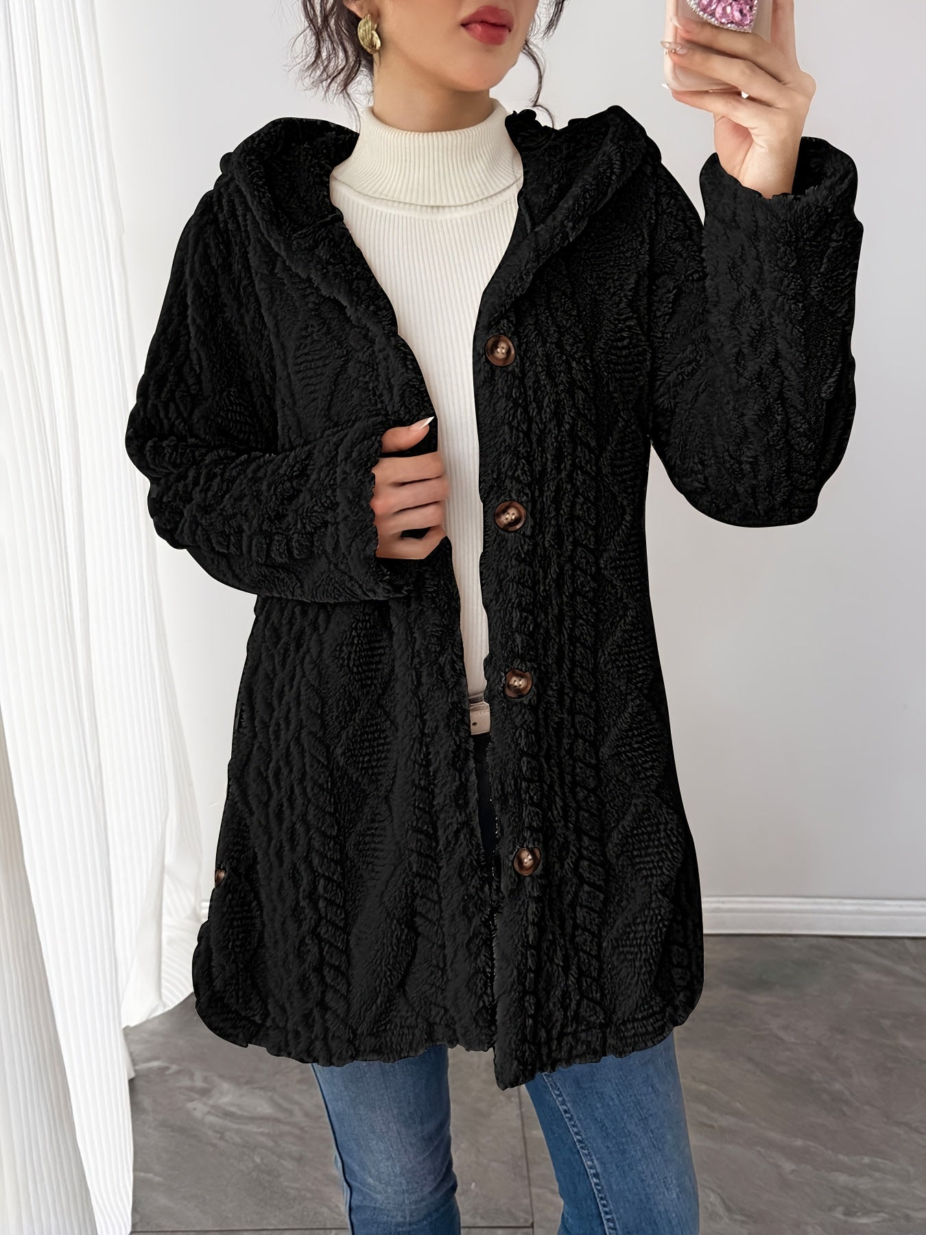 Rhombus Hooded Teddy Jacket